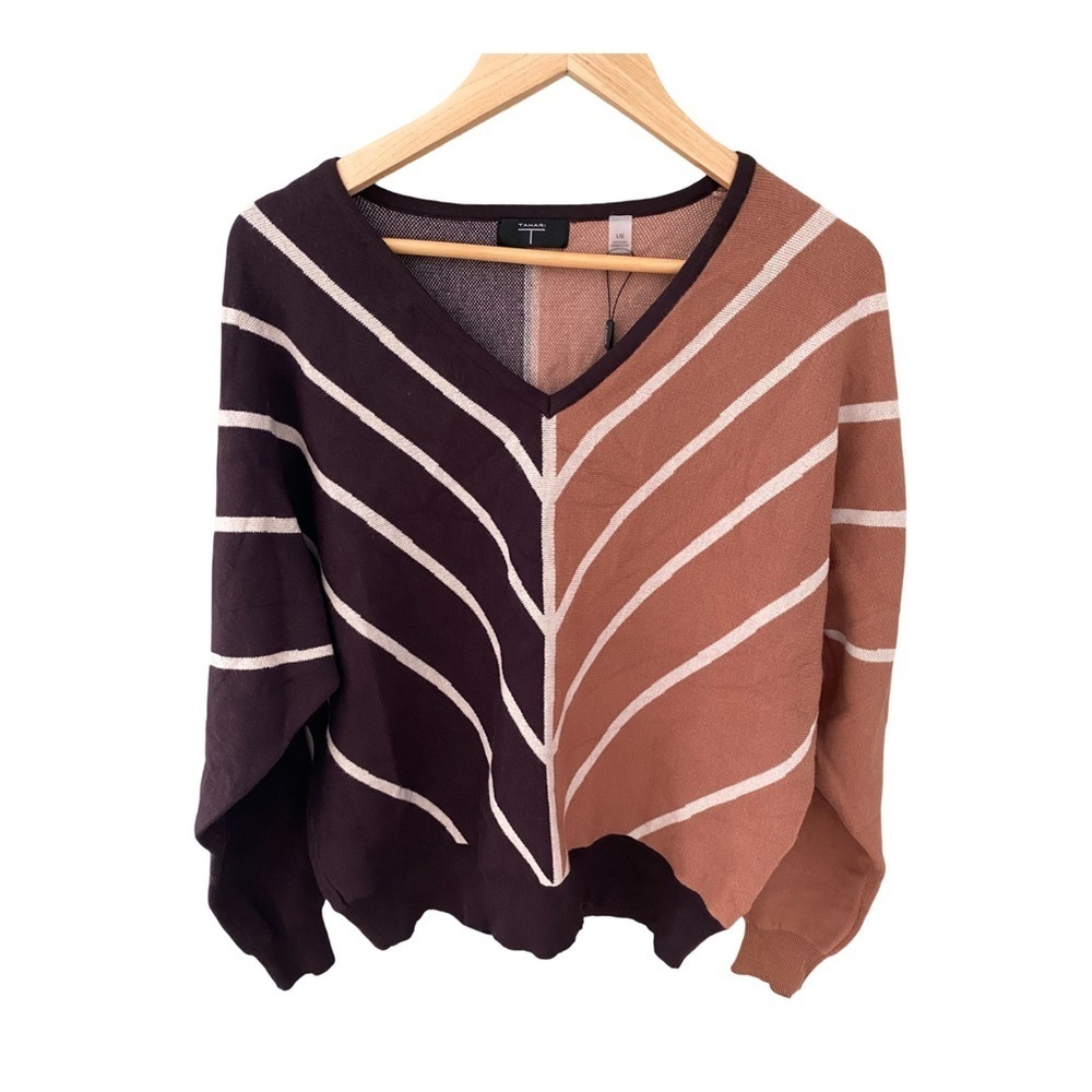 Tahari Dolman Sleeve V-Neck Striped Sweater NWT Size L